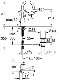 Смеситель GROHE Start 2015 однорычажный для раковины 1/2  L-Size 23554001 - фото 92910