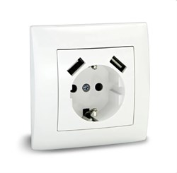 Розетка UNIT VITA 1-я с/у з/к 16А +2 USB 5V 2.1A, белый - фото 93505