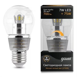 Лампа Gauss LED Candle Globe Crystal clear 7W E27 2700K 1/10/100 HA105202107 - фото 93653