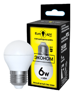 Лампа светодиодная Eurolight ELEC-512-G45-6-3K-E27-FR - фото 94782