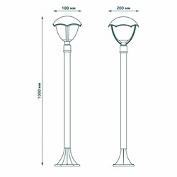 Светильник GAUSS Aura садово-парковый, столб 200*200*1000мм, 170-240V, 1*E27, 60W, IP54 GD030 - фото 94890