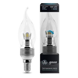 Лампа Gauss LED Candle Tailed Crystal clear 5W E14 4100K 1/10/100 HA104201205-D - фото 95048