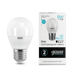 Лампа Gauss LED Elementary Globe 8W E27 4100K 53228 - фото 95101
