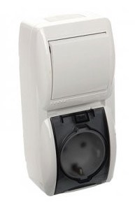 Выключатель и розетка NATA с/з, с крышкой, белый, вертикаль 710-0200-172 - фото 95363