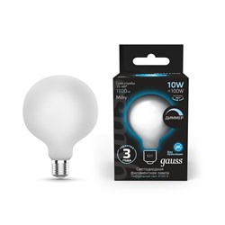 Лампа GAUSS LED Filament G125 E27 10W Milky 4100К 187202210-D диммируемая - фото 95416