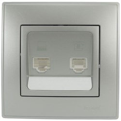 Розетка LESYA компьютерная+телефон серебро матовый 705-4343-143 - фото 95549