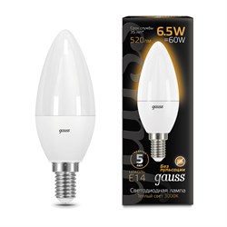 Лампа Gauss LED Candle E14 6,5W 100-240V 3000K 1/10/50 103101107 - фото 95927