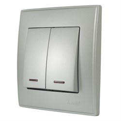 Выключатель LESYA двойной, с подсветкой, серебро матовый 705-4343-112 - фото 96209