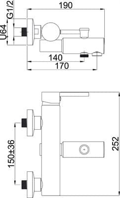 Смеситель RUBINETA Ultra-10/K для ванны U10K08 - фото 9837