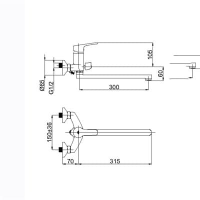 Смеситель RUBINETA Uno-11/C для ванны N11CD01 - фото 9876