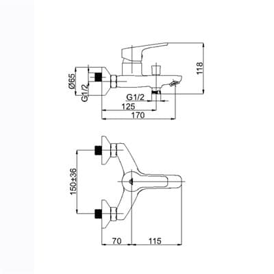 Смеситель RUBINETA Uno-10/K для ванны N10D01 - фото 9899