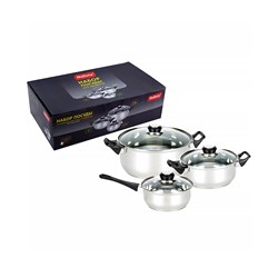 Набор MALLONY BAKS-SET-6 из нержавеющей стали: две кастрюли 2/2,8л+ковш 1,4л, с крышками 981055 - фото 99567