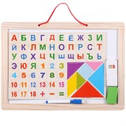 Доска двусторонняя на подставке для рисования: маркер, губка, мелки 3шт, магнит.буквы 491009640