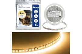 Лента Feron светодиодная 120SMD(2835)/м 11Вт/м 24V 5000*8*1,22мм 3000К, LS501 41056