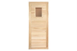 Дверь БАННЫЕ ШТУЧКИ 1,7*0,7м, со стеклом 4мм, липа, класс Б, короб из липы 34021