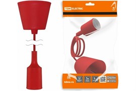Патрон пластиковый Е27 с подвесом 1 м, красный TDM SQ0335-0063