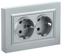 Розетка BRITE двойная с з/к/ш 16А в сборе, сталь BR-R24-16-K46-F