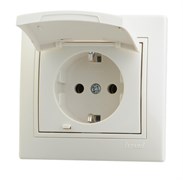 Розетка MIRA с/з с крышкой керамика кремовый со вставкой 701-0303-123
