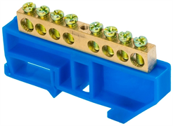 Шина SIRIUS 0 N 8*12мм, 8 отверстия, латунь, синий изолятор на DIN-рейку