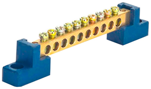 Шина SIRIUS 0 N 8*12мм, 8 отверстия, латунь, 2 синих угловых изолятора