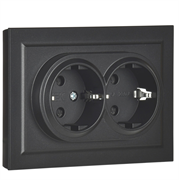 Розетка BRITE двойная с з/к, без з/ш 16А в сборе, черный BR-R21-16-K02-F