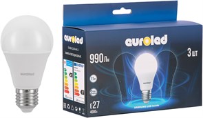 Лампа светодиодная EUROLED A60 11W 4000K Е27 матовая Промо 3шт E-A60-11W-4K-3
