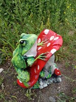Фигура садовая из гипса окрашенная Гриб с Лягушкой