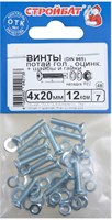 Винты СТРОЙБАТ оц. пот. DIN 965  М 4*20 с гайк.и шайб. (12шт) 20413/2731735