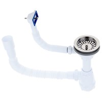 Сифон AQUANT для мойки 3 1/2*40 с круглым переливом и гибкой трубой 40*40/50 белый B0139БЕЛ-20PS
