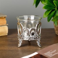 Подсвечник пластик, стекло на 1 свечу Капельки серебро 7*6*6см 4757292