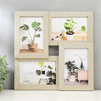 Фоторамка пластик на 4 фото 10*15см Блёстки! золото 30*30см 5170536