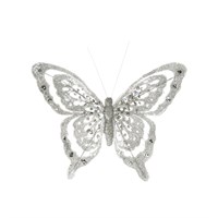 Украшение новогоднее ёлочное БАБОЧКА, серебро, полиэстер, на клипсе 18,5*14*1см 87524