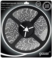 Лента GAUSS LED Elementary светодиодная 2835/60-SMD 4.8W 12V 5м DC теплый белый IP66 356000105