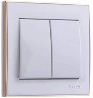 Выключатель LEZARD RAIN двойной белый с бок.вст.золото 703-0226-101