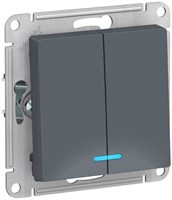 Выключатель WESSEN AtlasDesign 2-кл., подсветка, сх5а, 10АХ, механизм грифель ATN000753