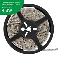 Лента GAUSS LED Elementary светодиодная 2835/60-SMD 4.8W 12V 5м DC зелёный IP66 356000605