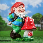 Фигура садовая КЕРАМИКА РУЧНОЙ РАБОТЫ Гном-лесник с грибами, большая 51см 4064498