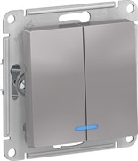 Выключатель AtlasDesign 2-кл.подсв сх5а, 10АХ, механизм алюминий ATN000353