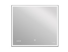Зеркало LED DESIGN 011 80*70 с подсветкой, часы, металл. рамка, прямоугольное