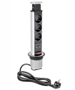 Блок Shelbi выдвижной настольный розеточный на 3 розетки 200B, 2 USB розетки, серебро STV-3S-2U-S
