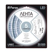 Лента Feron светодиодная 60SMD(5050)m 14,4W/m12V IP65 5m белый на белом основании LS607 27652