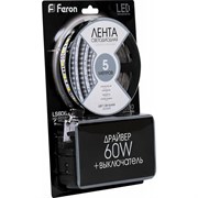 Лента Feron светодиодная 30SMD(5050)m 7,2W/m12V 5m белый, на белом основании LS606 27641