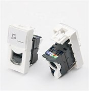 Модуль розеточный Shelbi Cat 5 UTP с лицевой панелью, со шторкой 45*22,35мм SKJ-FP1M-5E-W