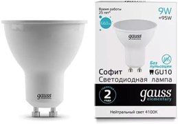 Лампа GAUSS LED Elementary MR16 9W GU10 660Lm 4100K 13629