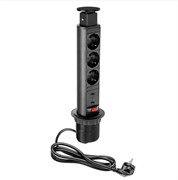 Блок Shelbi выдвижной настольный розеточный на 3 розетки 200B, 2 USB, чёрный STV-3S-2U-B