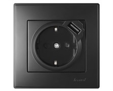 Розетка LESYA с USB черный бархат мат. 705-4242-181