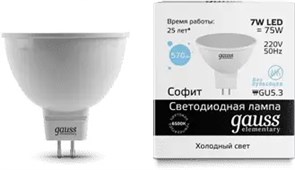 Лампа GAUSS LED Elementary MR16 7W GU5.3 6500k LD13537
