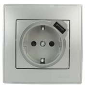 Розетка LESYA с/з USB, черная матовая 705-4343-181