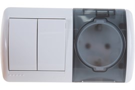 Выключатель NATA 2-х кл. и розетка с/з, с крышкой белый, горизонт. 710-0200-171