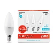 Лампа GAUSS LED Elementary Candle 7W E14 4100K 3шт/уп 33127Т